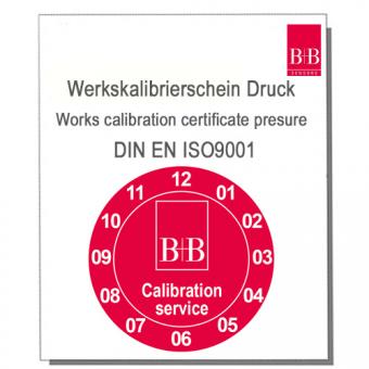 ISO Works calibration certificate for pressure transmitters, 10 points 